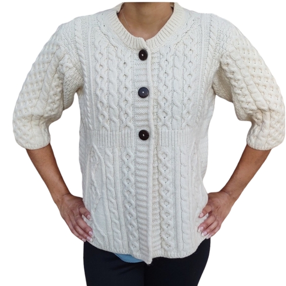 Kilronan Knitwear Medium Fisherman Knit Button Front Sweater - Picture 3 of 16